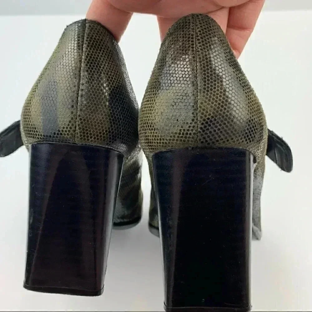 Nina heels size 6.5 leather army green camo 90s